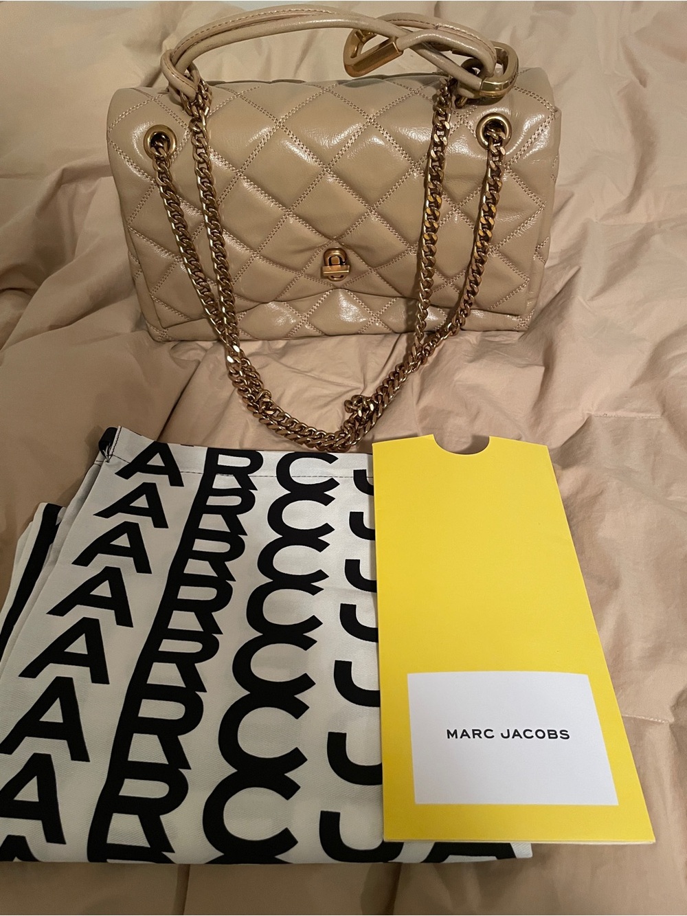 Marc Jacobs quilted dual convertible Shoulder Bag in camel with Gold Hardware